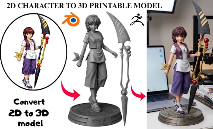 convert 2d to 3d, sketch to 3d printable stl, figurine for 3d printing