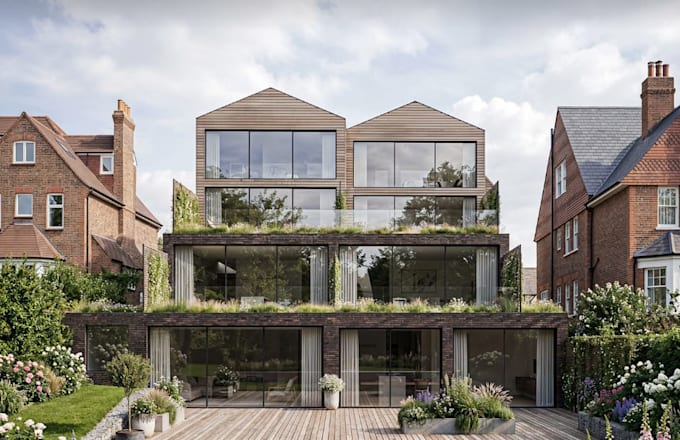 remodel uk functional property internal, 3d house facade, render balcony garden