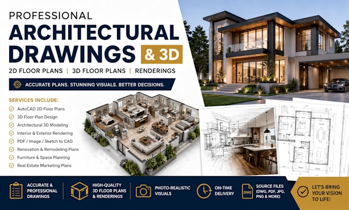 do autocad 2d floor plan, 3d floor plan design and architectural 3d rendering