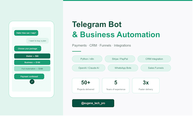 build a telegram bot with payments, CRM integration, and automation