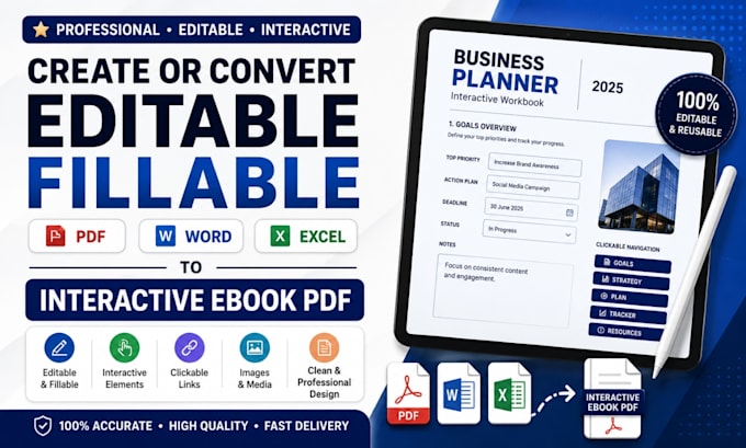 create or convert editable fillable PDF, word or excel to interactive ebook PDF