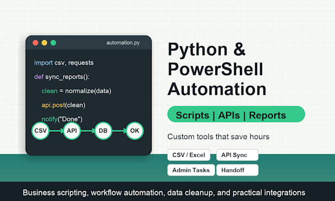 write python powershell or automation scripts for your business