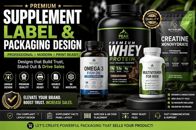 do supplement label and packaging for vitamin capsule gummies protein bottle