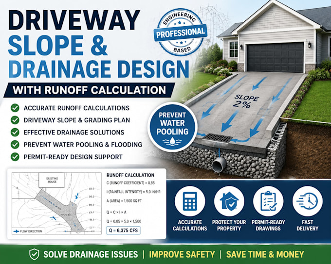 driveway slope and drainage design with runoff calculation