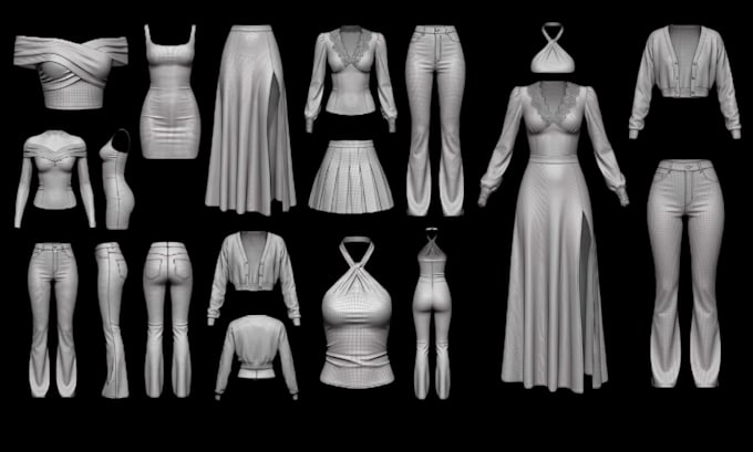 design, rig and texture 3d clothing mesh, outfit mesh for second life clothing