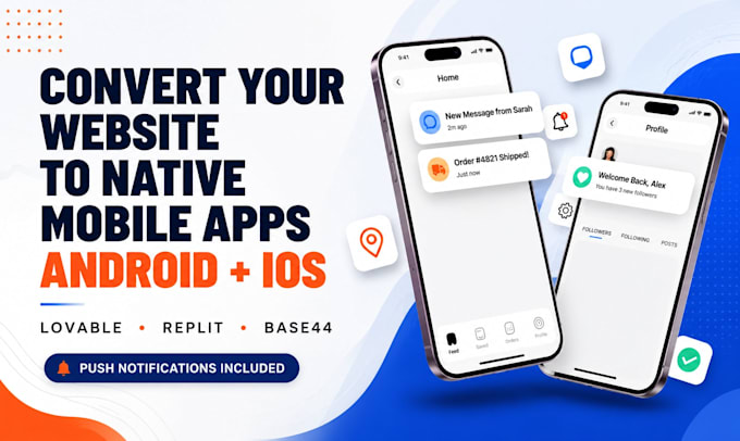 convert lovable ai webapp website to android and ios app with push notifications