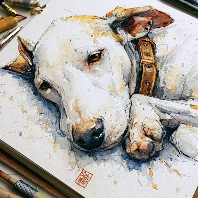 draw watercolor pet portrait