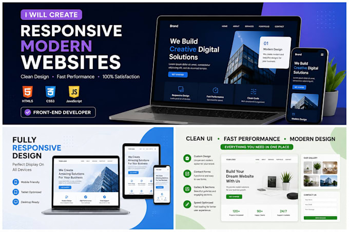 create a responsive HTML CSS javascript website