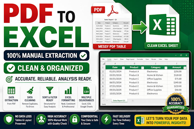 manually convert PDF to excel with accurate data extraction