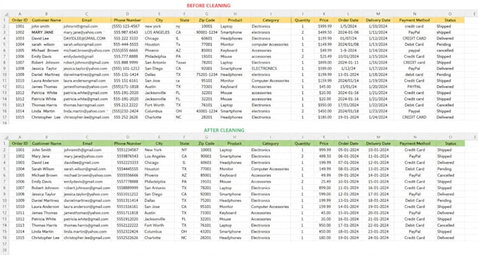 clean, format and organize excel data professionally