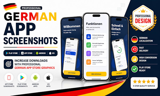 german app screenshots for play store, app store google play, andriod mobile app