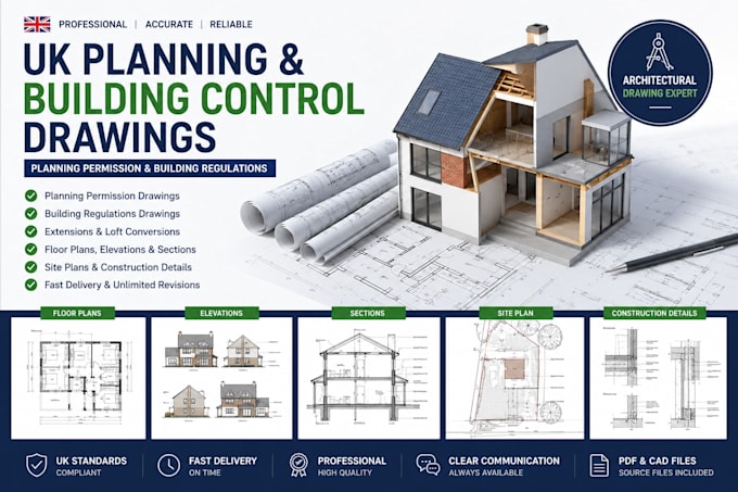 create UK architectural drawings, building control, planning drawings