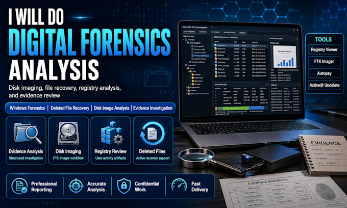 do digital forensics analysis using ftk imager, autopsy, registry viewer