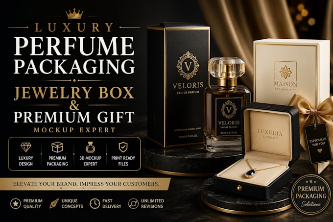 create luxury perfume packaging, jewelry box, premium gift mockup expert