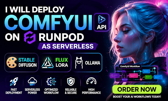 deploy comfyui on runpod as api severless stable diffusion flux lora ollama
