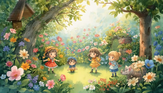 create adorable children book illustration for your story