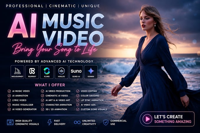 create cinematic ai music visuals, animation, lyric and visualizer
