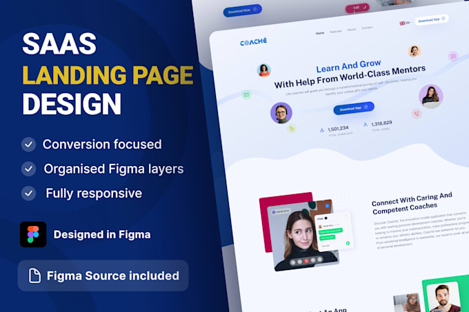 design a modern saas or startup landing page in figma