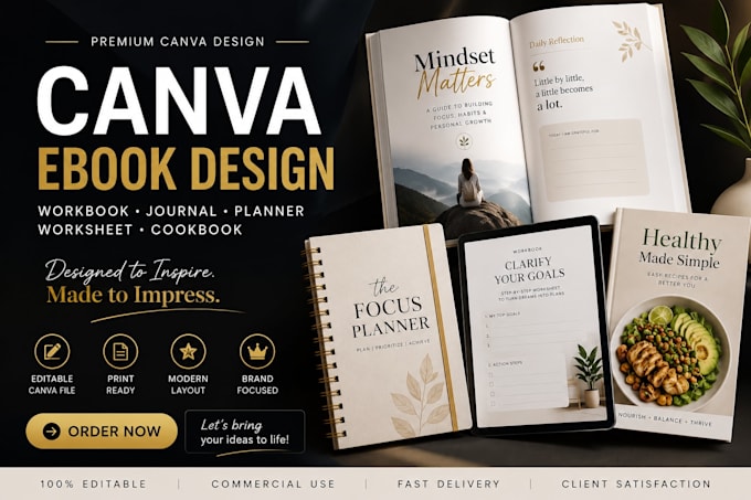 canva ebook design, canva workbook, worksheet, planner kdp journal canva website