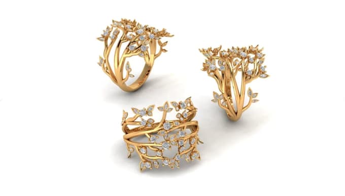 create custom realistic rendering 3d cad jewelry ring design for 3d printing stl