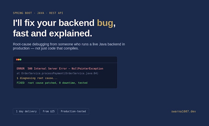 fix spring boot, java, and rest API bugs fast