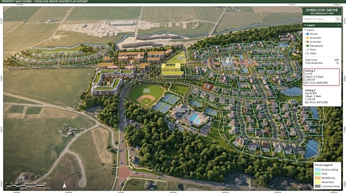 render real estate site plan plat map master plan gis property map combo
