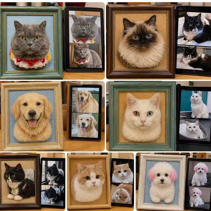 do a wool felted pet portrait keepsake frame