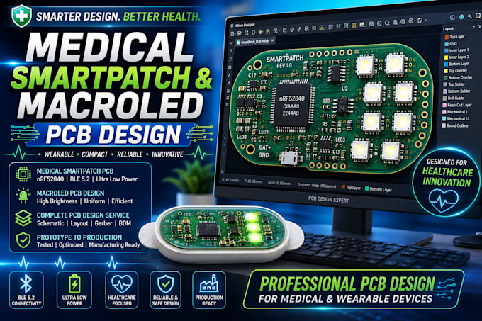 create medical smartpatch pcb and macroled pcb design