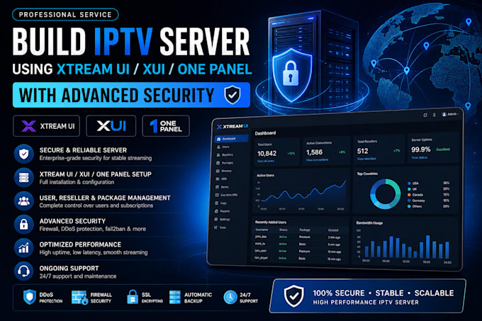 build iptv server using xtream ui, xui one panel with security