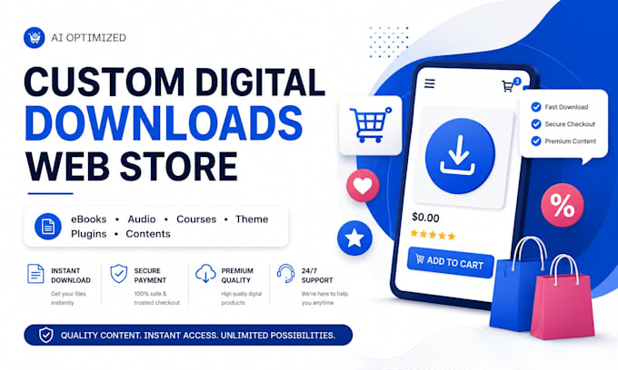 build an ai optimized custom digital downloads web store