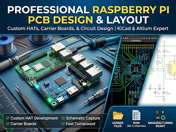 create pcb, pcb layout and circuit design for raspberry pi