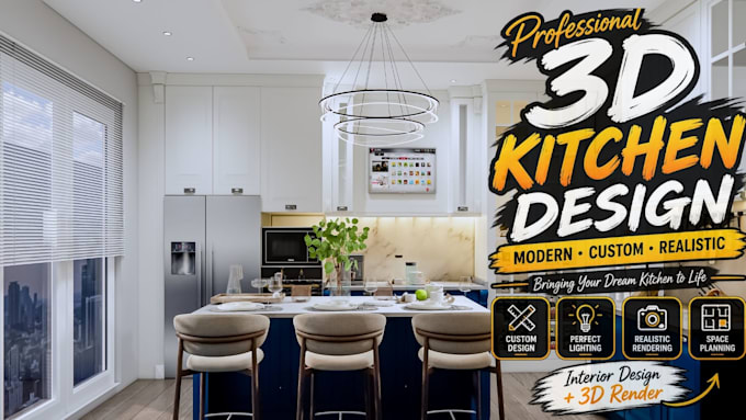 create professional 3d kitchen design and realistic rendering