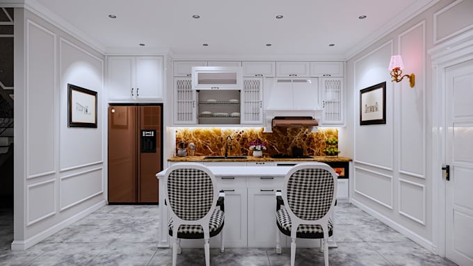 design modern kitchen interior with realistic 3d rendering