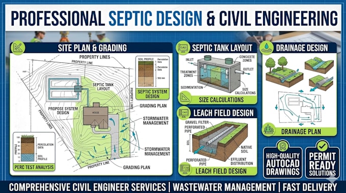 design septic tank layout and site drainage plan