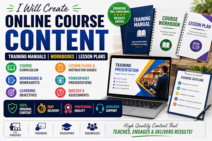 create online course content, workbook, training manual and PPT