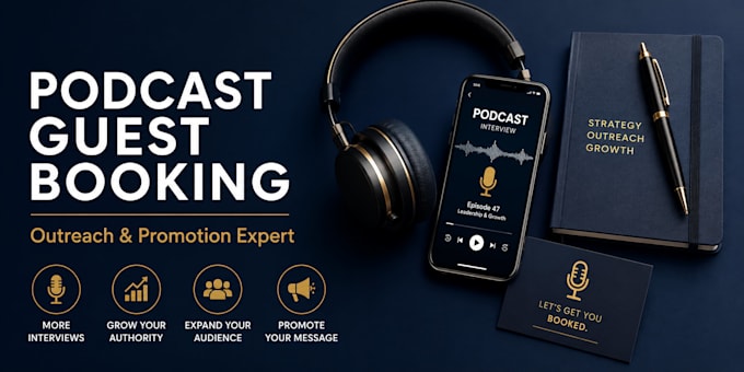 get podcasts for guest appearances, booking outreach promotion