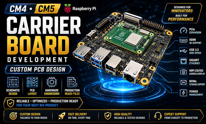 design cm4,cm5,raspberry pi, pcb and carrier board development