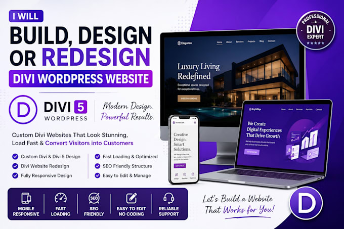 build, design or redesign divi wordpress website, divi 5