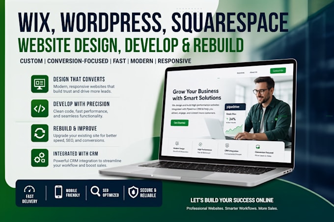 design website wix webiste, squarespace, wordpress template design