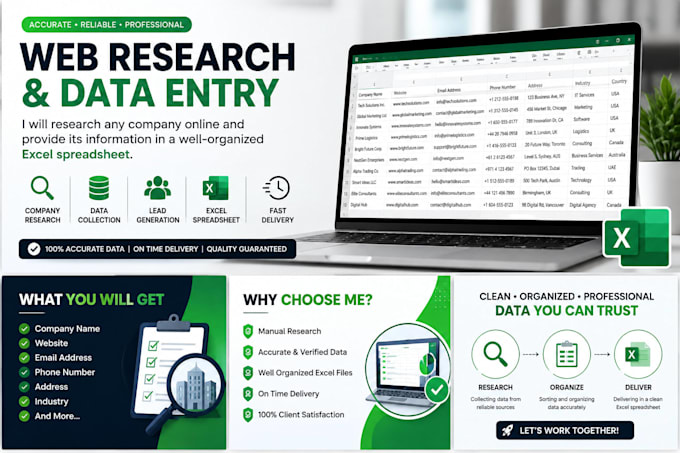 research company information and enter data in excel