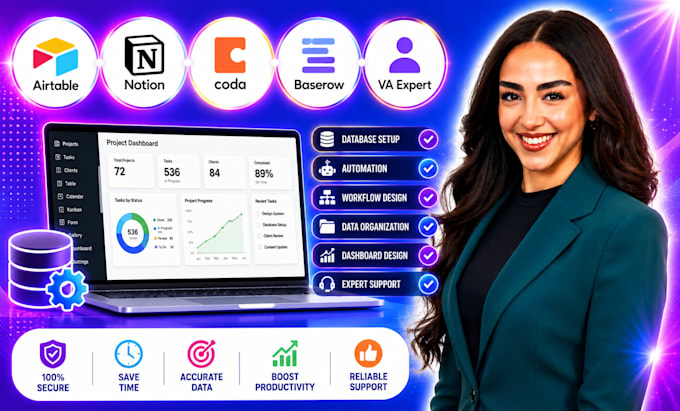 be your airtable VA expert notion specialist coda baserow database setup