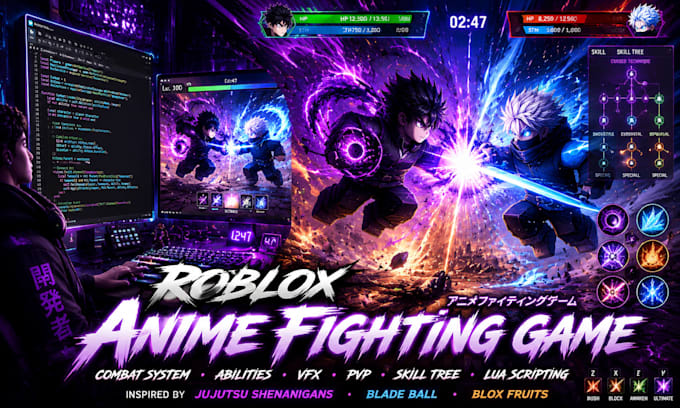 develop a roblox anime fighting game with combat system, abilities and vfx