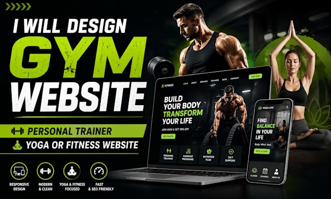 design gym website, personal trainer, yoga or fitness website