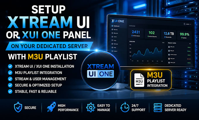 setup xtream UI or xui one panel on your dedicated server with m3u playlist