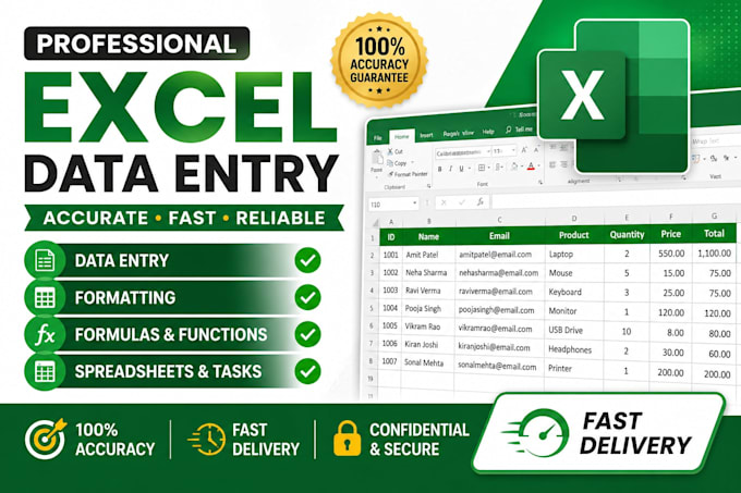 do microsoft excel data entry, formatting, formulas and spreadsheet tasks