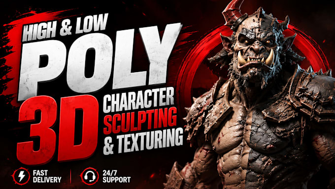 create high low poly 3d character sculpting and texturing