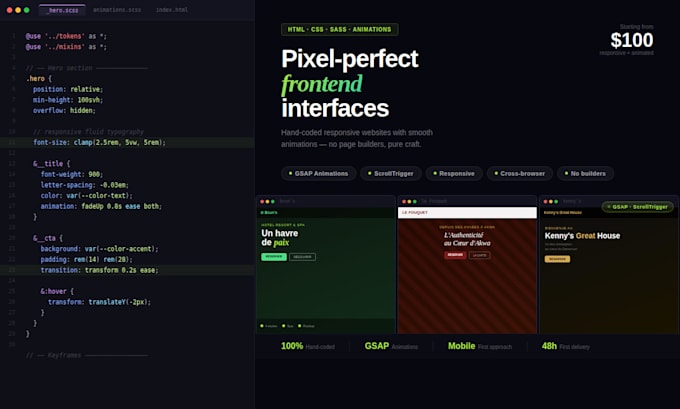 build a responsive website with HTML CSS sass and animations