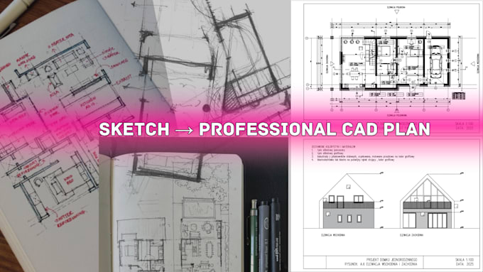 convert your sketch into an autocad floor plan