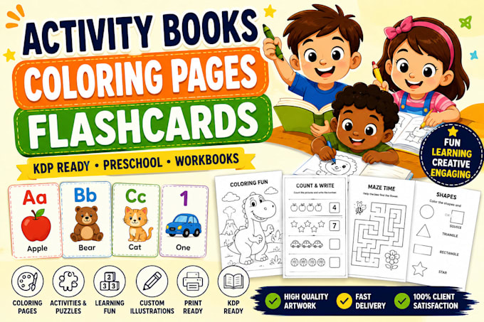 do activity book, coloring book and flashcard illustrator for kids