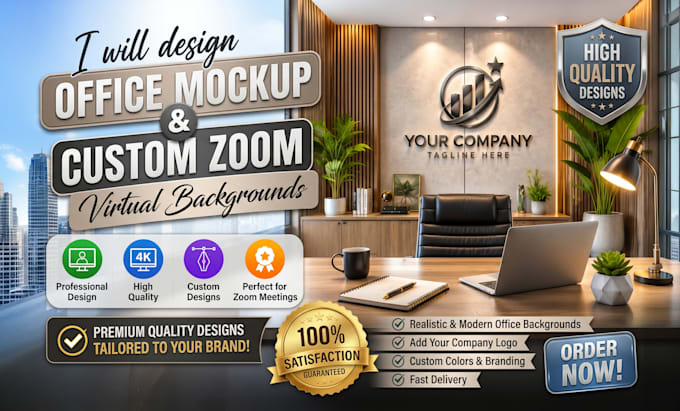 design office mockup and custom zoom virtual backgrounds